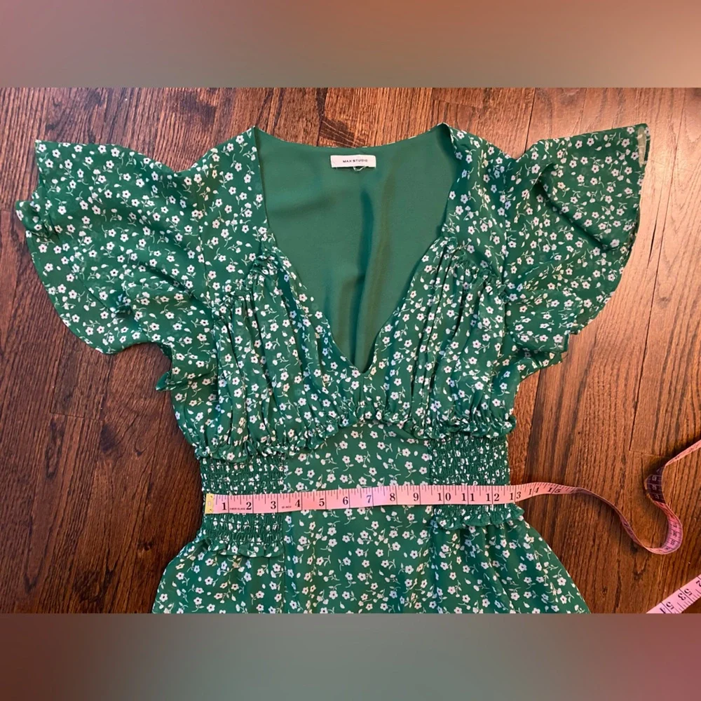 Max Studio- Green Floral Midi Dress flowy lightweight spring M? SIZE TAG MISSING - Picture 8 of 16